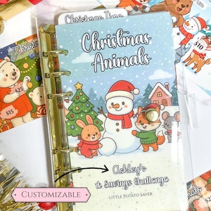 Wyzwanie oszczędzania: Zwierzęta Bożonarodzeniowe | Opcjonalny segregator budżetowy i koperty l Do budżetowania i oszczędzania | Nazwa własna | 1 tys. 3 tys. 5 tys. 10 tys.
