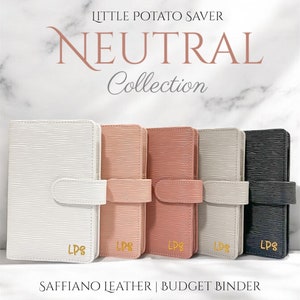 A6 Ringbuch aus Leder saffiano | Neutral Kollektion | Geldplaner Bargeldumschlag-System l Geld-Spar-Challenge-Sammelmappe | Minimalistisch