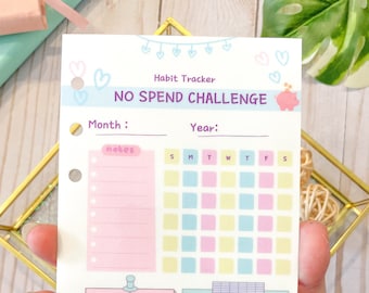 NO SPEND CHALLENGE | Habit Tracker | Laminated | For Budget Binders |  Reusable | Fits A6 Savings Challenge