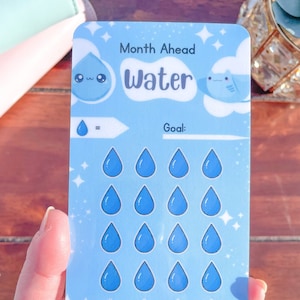 Water l Month Ahead Spar-Challenge | Geld Tracker | Laminiert | Zum Bargeldumschlag Einlegen | Passend für A6 Sammelmappe | Wiederverwendbar