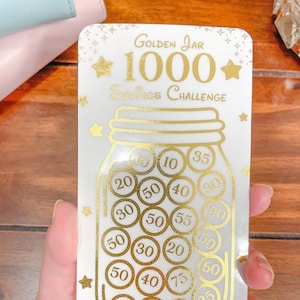 Goldenes Krug | Goldfolien-Spar-Challenge | Laminiert | Wiederverwendbar | A6 Haushaltshefter Einfügen | 250 500 1000 |  Geld-Tracker