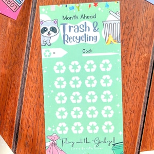 Müll & Recycling l Month Ahead Spar-Challenge TEIL 2 | Geld Tracker | Laminiert | Zum Bargeldumschlag Einlegen | Passend für A6 Sammelmappe | Wiederverwendbar