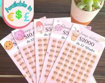 1 Year | 52 WEEKS Savings Challenge | Money Tracker | Laminated | For Cash envelope |  Reusable | A6 Budget Binder Insert Euro Pounds Dollar