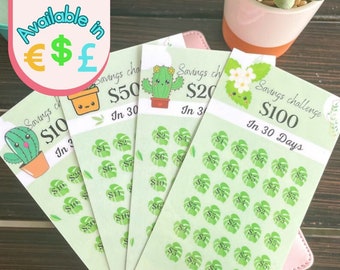 30 DAYS Savings Challenge Money Tracker | Laminated | Budget Binders | For Cash envelope |  Reusable | Fits A6 Binder | save 100 200 500