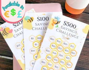 100, 200, 500 BEE Savings Challenge Money Tracker | Laminated | For Budget Binders & Cash envelope |  Reusable | Fits A6 Binder