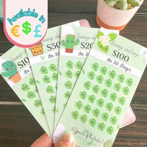 30 TAGE Spar-Challenge Geld-Tracker | Laminiert | Haushaltsmappen | Für Geldumschlag |  Wiederverwendbar | Passend für A6 Sammelmappe | sparen 100 200 500