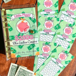 2.5k Little Piggy Bills Saving Challenge Budget Binder l Cash Stuffing Cash Envelope A6 Savings Challenge Binder save 2500 Dollar Bills