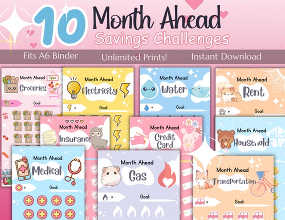 10 Month Ahead Savings Challenge PRINTABLE | Money Tracker | A6 Savings Challenges | Digital