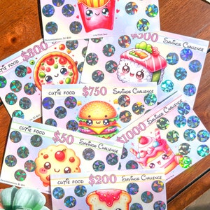 50-1000 Cutie Foods Spar-Challenge | Niedliches Regenbogen Motiv | A6 Heftmappe Einlage | Dollar Euro Pfund