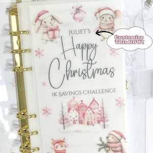 Happy Christmas Savings Challenge l Matte Vellum Envelopes l Frosted Elegant Laminated Budget Money Tracker | Custom l Save 500 1k 5k 10k