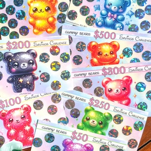 Sfida Risparmio 50-1000 Orsetti Gommosi Gratta e Vinci / Edizione Kawaii Arcobaleno / Raccoglitore A6 Economico / Dollari Euro Sterline