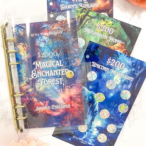 1k 2k 3k Foresta incantata magica Sfida di risparmio SCRATCH OFF per raccoglitore di bilancio A6 Cash Stuffing Tracker di risparmio Budgeting risparmia scratchers