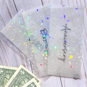 Enveloppe pour billets vélin holographique Gems l Enveloppe pour billets A6 | Rembourrage en espèces | Reliure économique Défi économique Enveloppe vélin Confettis scintillants