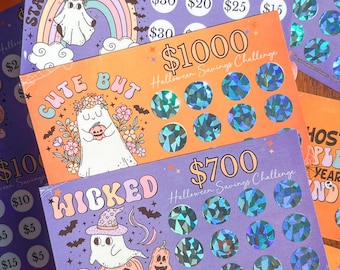 RETRO Geister Halloween Spar-Challenges | Spooky Scratcher Optional Geldspurverfolgung | A6 Platz sparen | Haushaltsbuch Umschlagbeilage | Wiederverwendbar