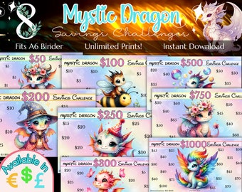 8 Mystic Dragon Spar-Challenge | 50-1000 Geld Tracker | A6 Spar-Challenges | Digital | Haushalt Binder Einfügen
