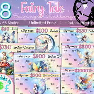 8 Fairy Tale Savings Challenge | 50-1000 Money Tracker | A6 Savings Challenges | Digital  | Budget Binder Insert