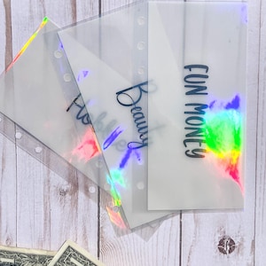 Enveloppe pour billets vélin holographique arc-en-ciel l Enveloppe pour billets A6 | Rembourrage en espèces | Économies Défi économique Reliure Enveloppe Vélin Brillant Brillant