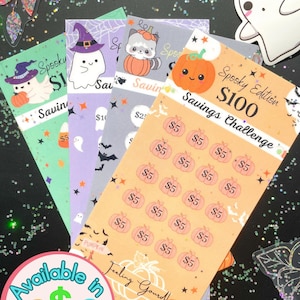 Spooky Edition Spar-Challenge | Geld Tracker | Laminiert | Für Geldumschlag |  Wiederverwendbar | A6 Budget Binder Einlage Halloween Herbst