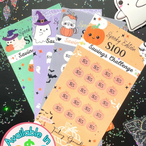 Spooky Edition Savings Challenge | Money Tracker | Laminated | For Cash envelope |  Reusable | A6 Budget Binder Insert Halloween Autumn