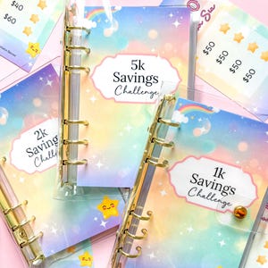 1k 2k 5k Rainbow Stars Savings Challenge Budget Binder l Cash Stuffing Cash Envelope A6 Savings Challenge Binder 1000 2000 5000