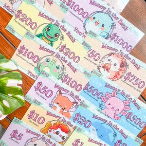 12 Prop Geld Platzhalter BUNDLE - Cute Animals 2nd Edition| 1-1000 Vollständig Getragen | A6 Spar-Challenges | Falsches Geld | Dollar Euro Pfund