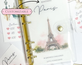 Sfida di risparmio a Parigi / Raccoglitore per budget e buste opzionali | Per budget e risparmio Nome personalizzato / 1k 3k 5k 10k