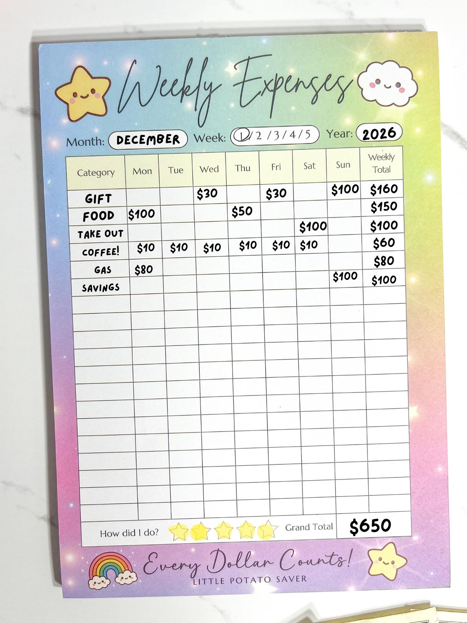 Weekly Expense Tracker Budget Note Pad | 50 Sheets A5 Size | Stationary ...