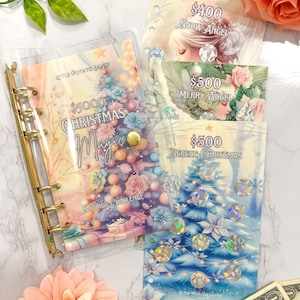 1k 2.5k 5k Sfida di risparmio SCRATCH OFF Christmas Magic / Per raccoglitore di budget A6 Cash Stuffing Savings Tracker Budgeting save scratchers