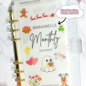 Niedliche saisonale monatliche Spar-Challenge l Matte Pergament-Umschläge lFrosted elegante laminierte Budget-Geld-Tracker | Custom Save 500 1k 5k 10k