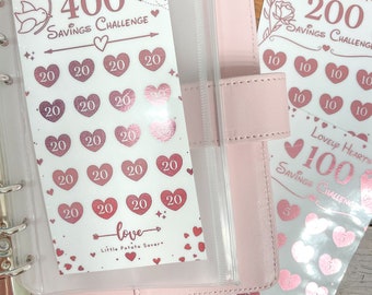 Lovely Hearts | Pink Foil Savings Challenge | Laminated | Reusable | A6 Budget binder Insert | 100 200 400 |  Money tracker