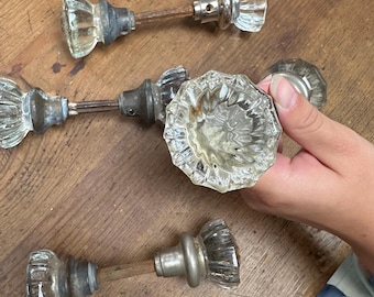 Glass 12 Point Door Knob Set (2 Knobs) with Spindle