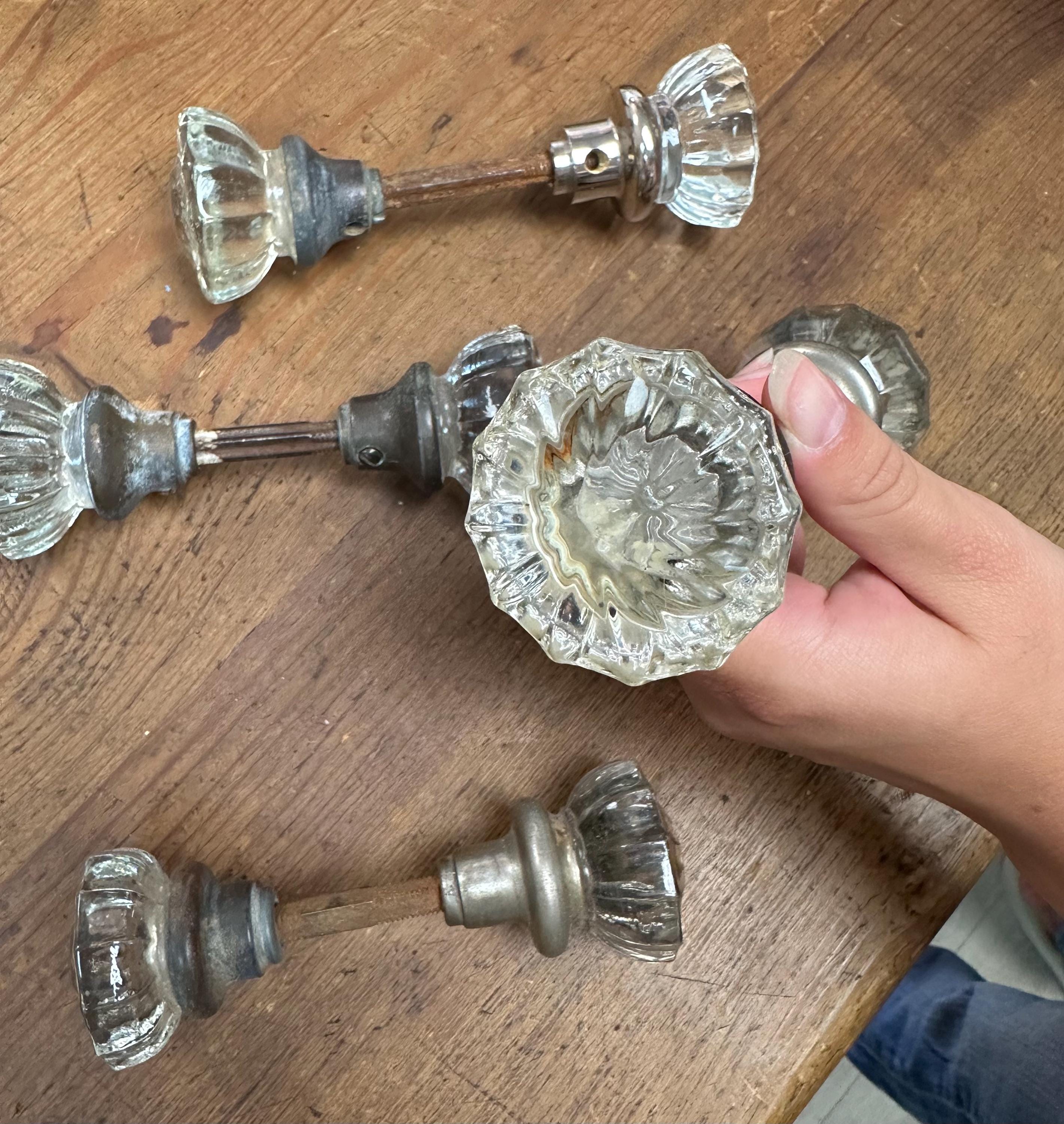 Glass 12 Point Door Knob Set (2 Knobs) with Spindle