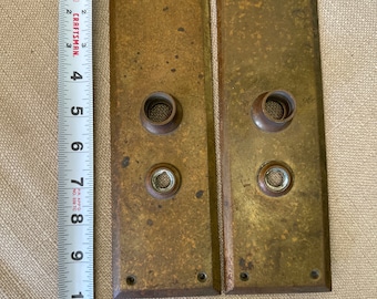 Pair of Antique Brass Door Back Plates with Keyhole