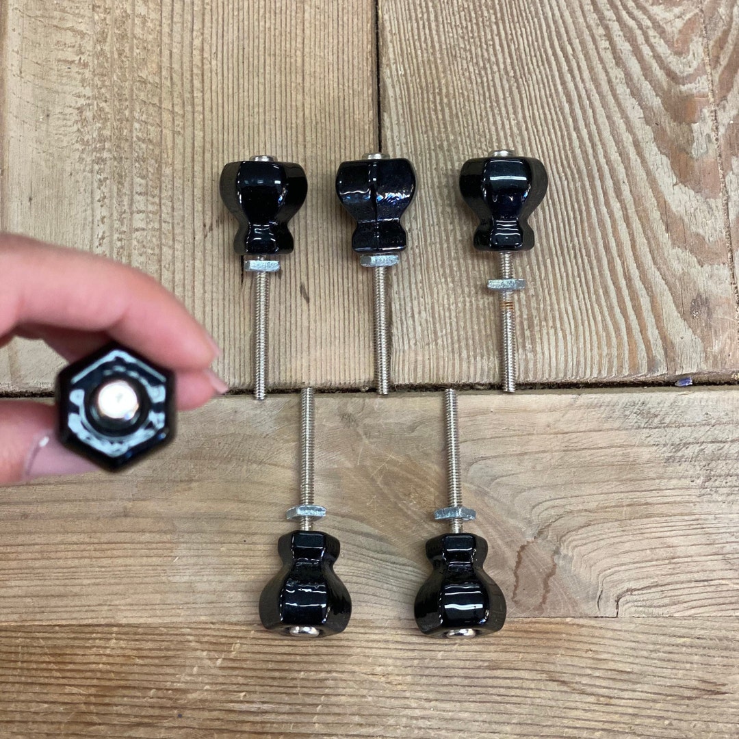 Hexagon Black Glass Knob 1 With Nickel Bolt Etsy