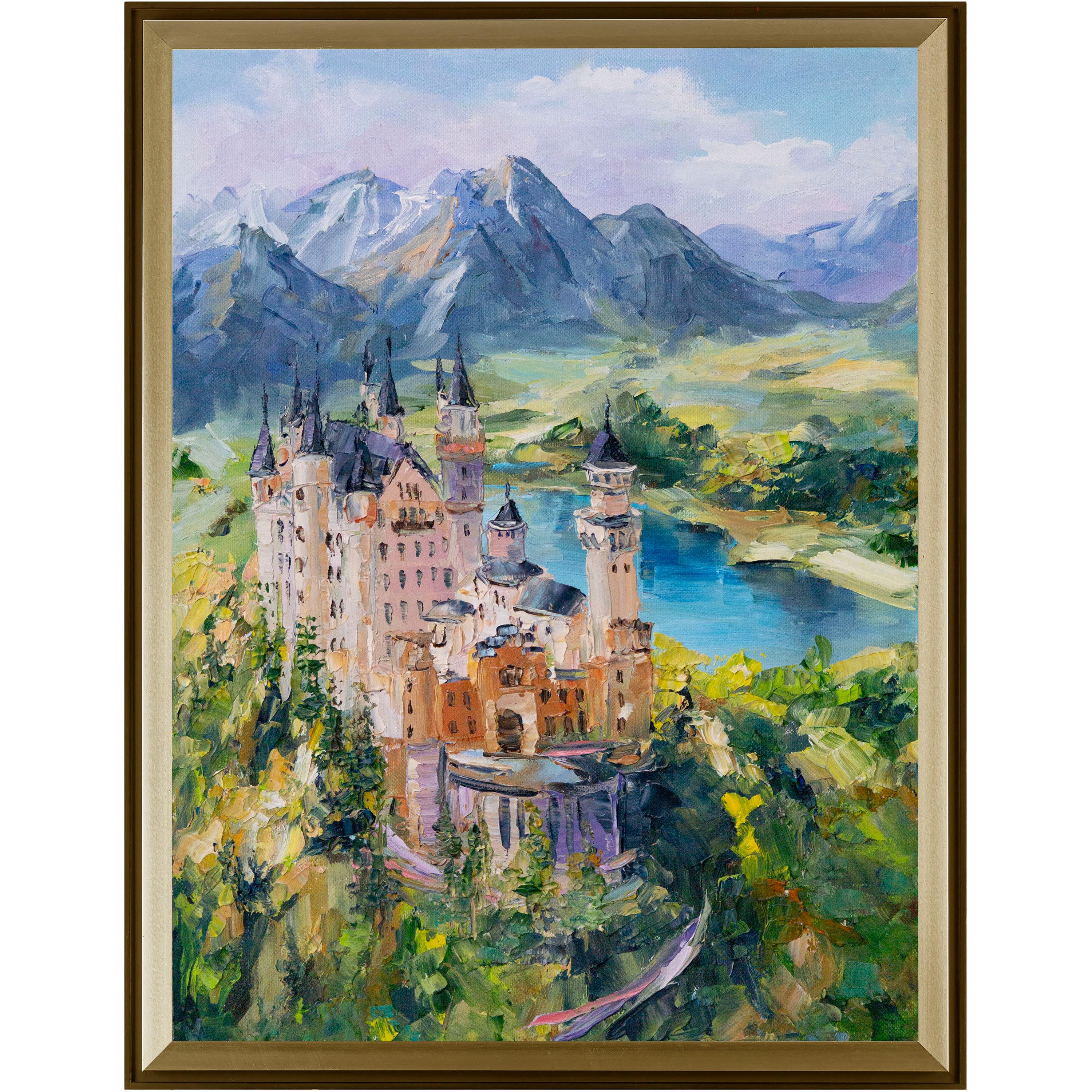 ノイシュヴァンシュタイン城。オリジナルの油絵（厚塗り）。 - Etsy 日本