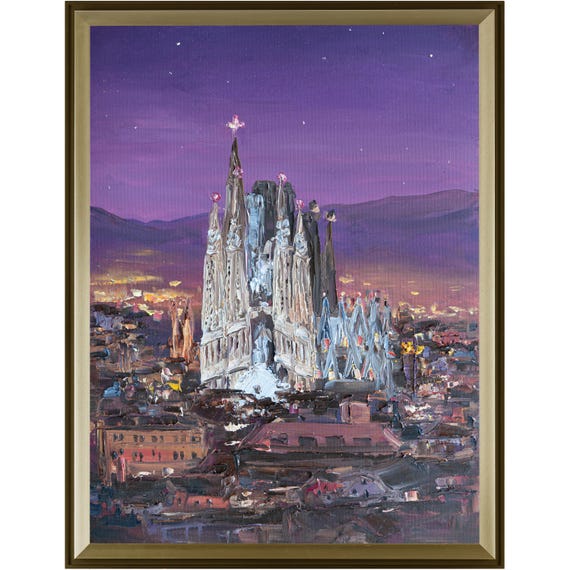 Sagrada Família painting, Barcelona Impasto Original Art, Spain painting, Gift for him