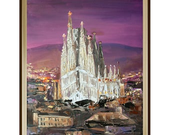 Sagrada Família painting, Barcelona Impasto Original Art, Spain painting, Gift for him