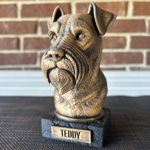 Hand-painted custom dog statue with a personalised name plate