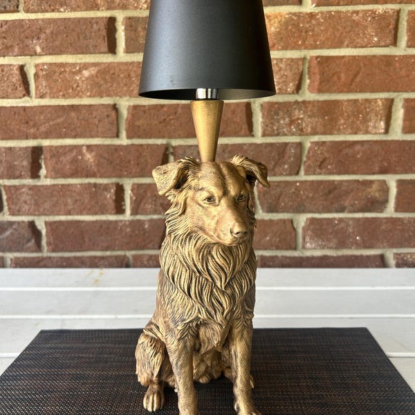 Cordless Australian Shepherd Lamp 14.75” - Hand-Painted, 3D Printed, Aussie Night Light