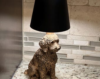 Cordless Golden Doodle Lamp 10” - Hand-Painted, 3D Printed, Pet Memorial, Night Light
