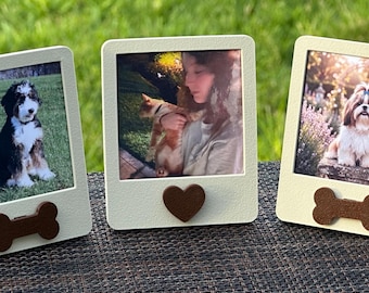3D Printed Photo Frame Magnet, Textured Cream Finish, Desktop Stand Option