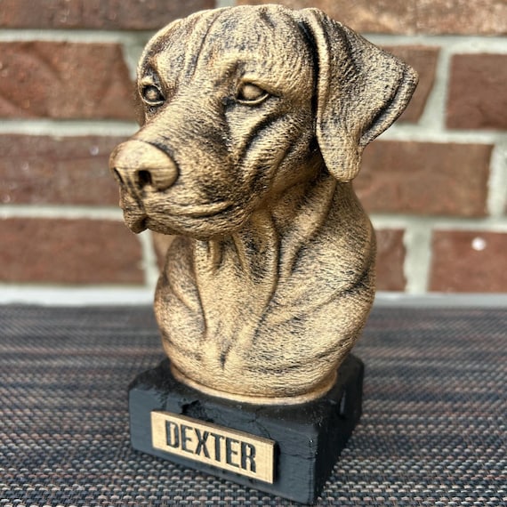 Hand-painted custom dog statue with a personalised name plate