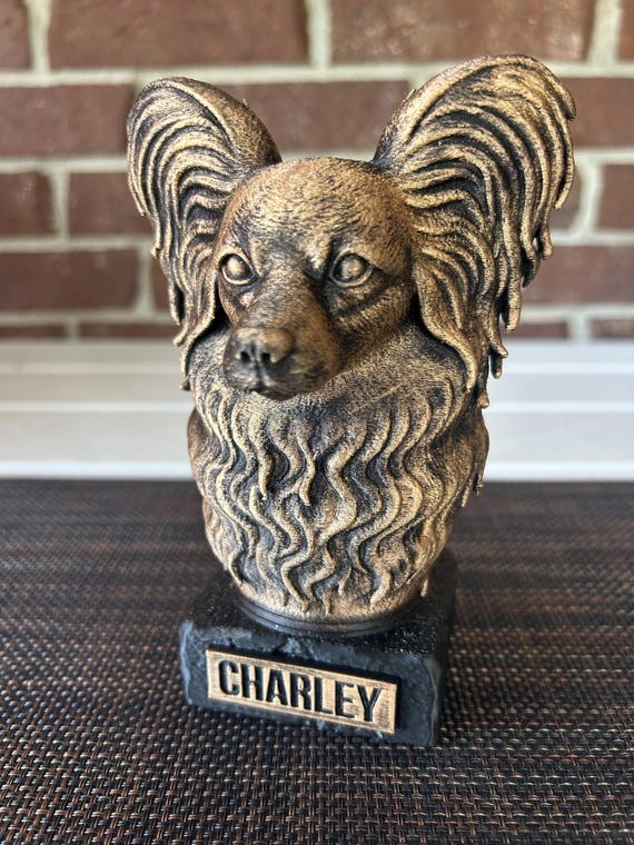 Hand-painted custom dog statue with a personalised name plate
