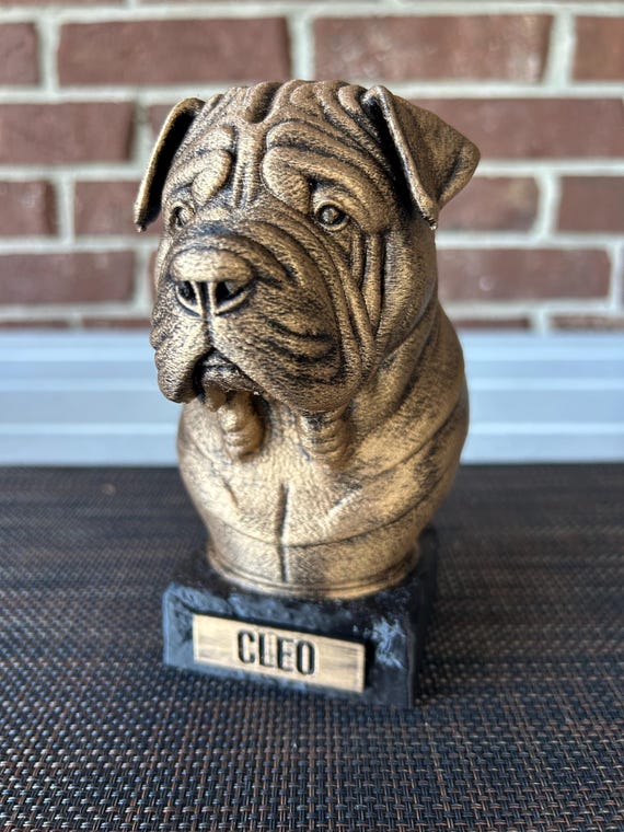Hand-painted custom dog statue with a personalised name plate