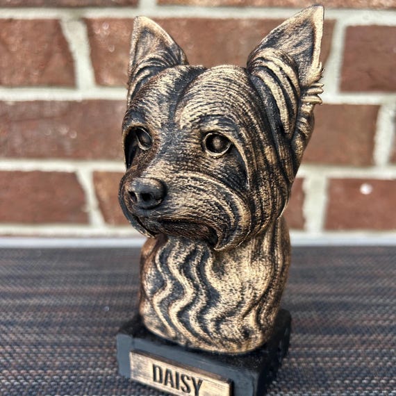 Hand-painted custom dog statue with a personalised name plate