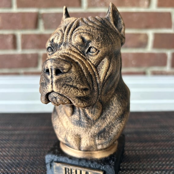 Hand-painted custom dog statue with a personalised name plate
