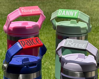 Name Plate for Stanley Tumbler Handle -  IceFlow 30 oz or 20 oz Flip Straw Tumbler Handle Name Tag, Must have movable handle as shown