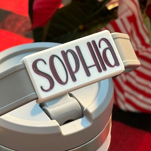 Shiny White Name Plate, fits on Stanley Tumbler Handle, IceFlow 30 oz, 20 oz Flip Straw Tumbler Handle Name Tag, 40 oz & 64 oz Ice Flow Jugs