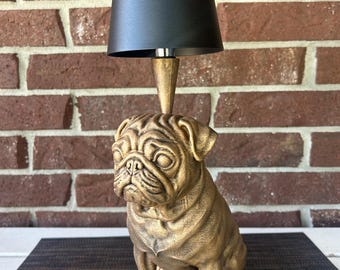 Imperfect (Lines or Minor Defects) Cordless Pug Lamp 14” - Hand-Painted, 3D Printed, Pug Night Light