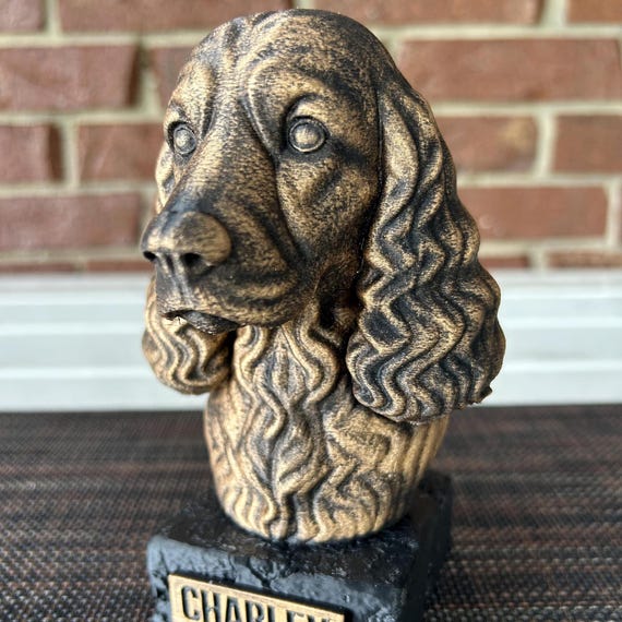 Hand-painted custom dog statue with a personalised name plate